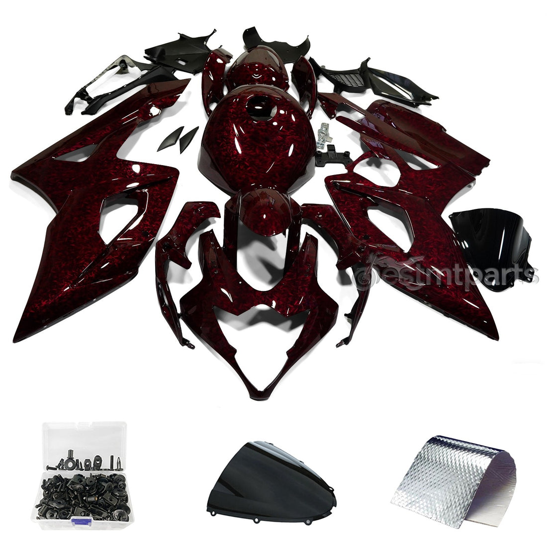 Red Black Forged Carbon Fiber Fairing Kit +Bolts for Suzuki GSXR1000 2005-2006