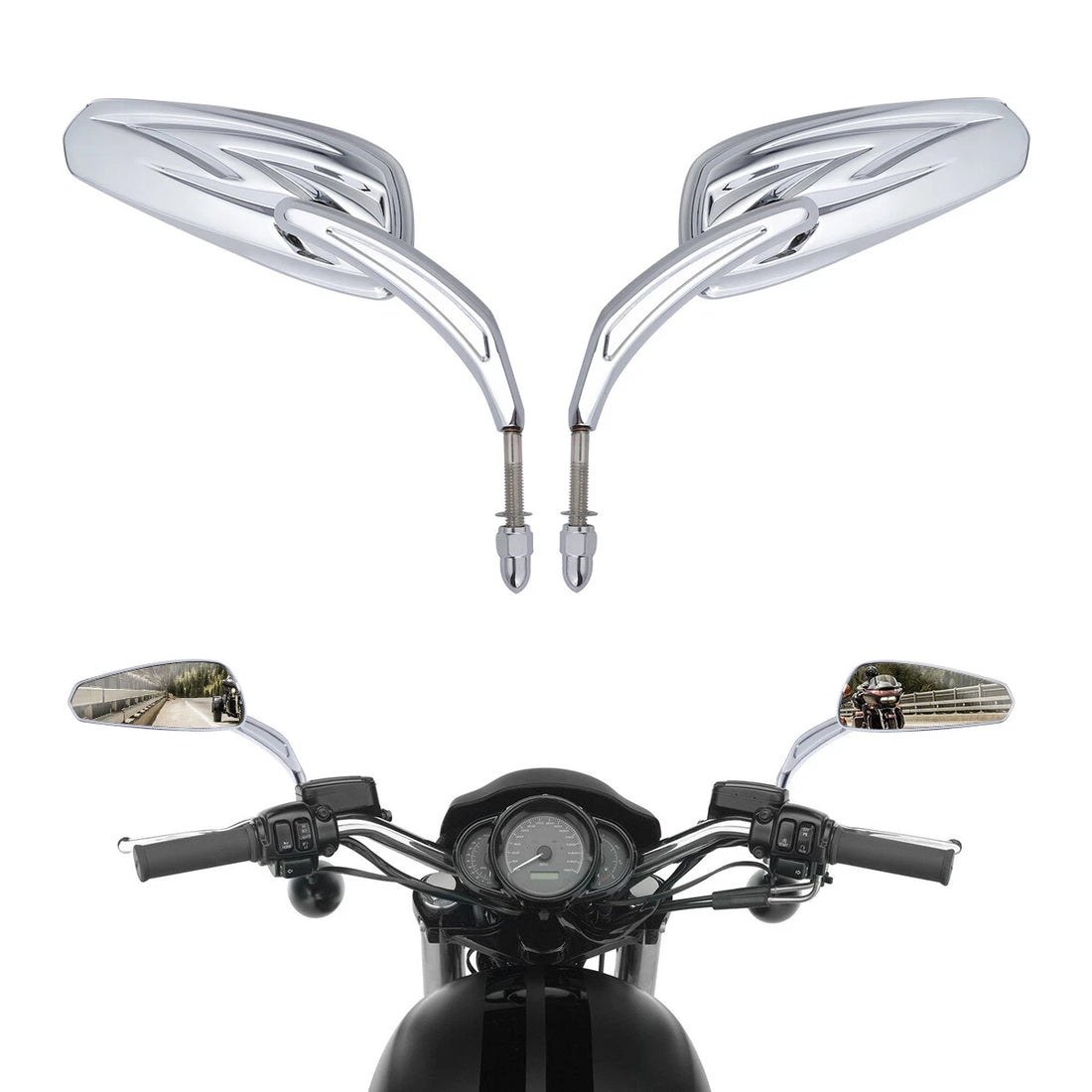 8mm Rear View Side Mirrors Fit For Harley Touring Road Glide Sportster