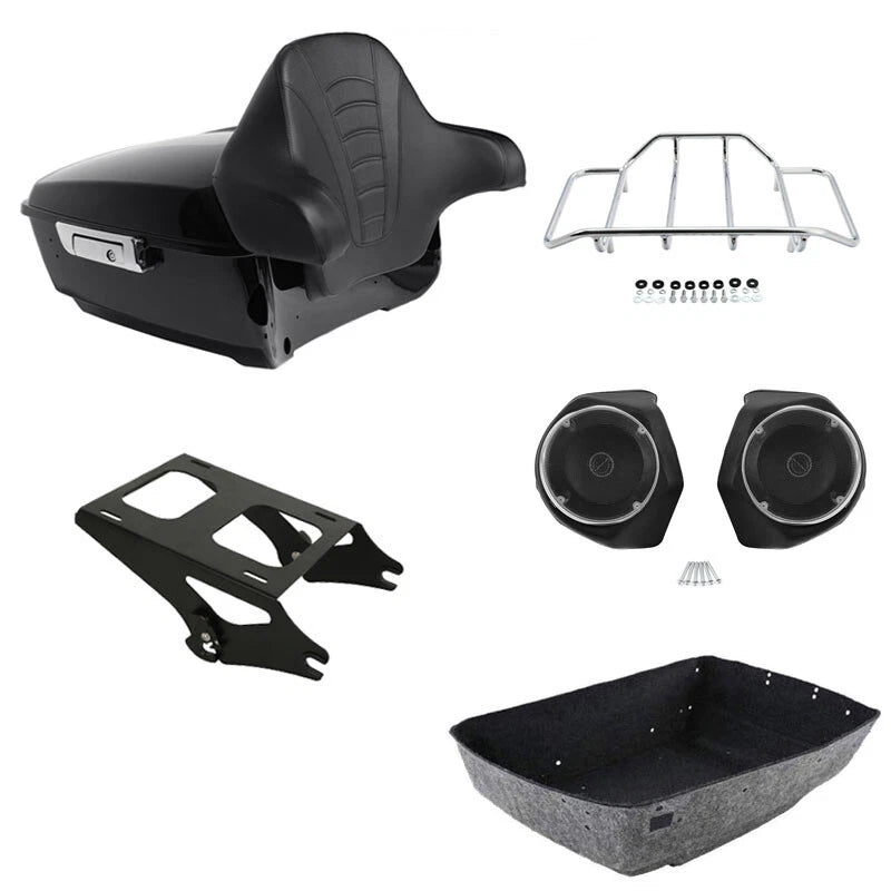 King Trunk Backrest Speakers Mount Rack Fit For Harley Touring Glide 14-Up
