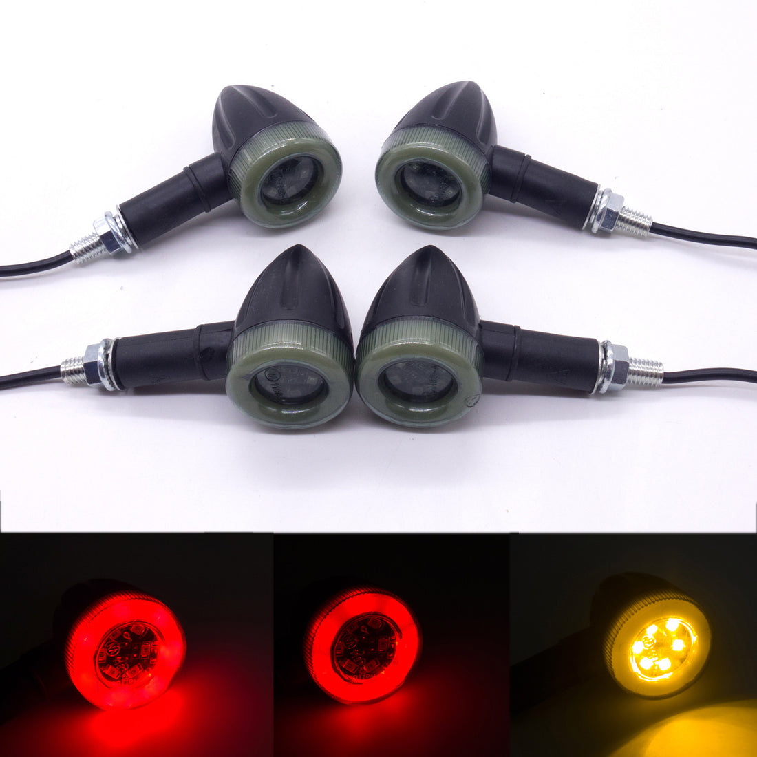 Black Motorcycle Plastic LED Amber Bullet Turn Signal Tail Brake Light For Honda