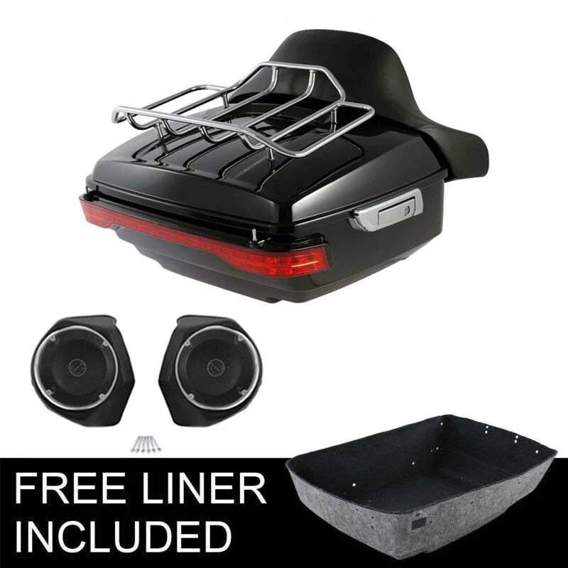 King Trunk Rack Backrest Speakers Light Fit For Harley Touring Road Glide 14-26
