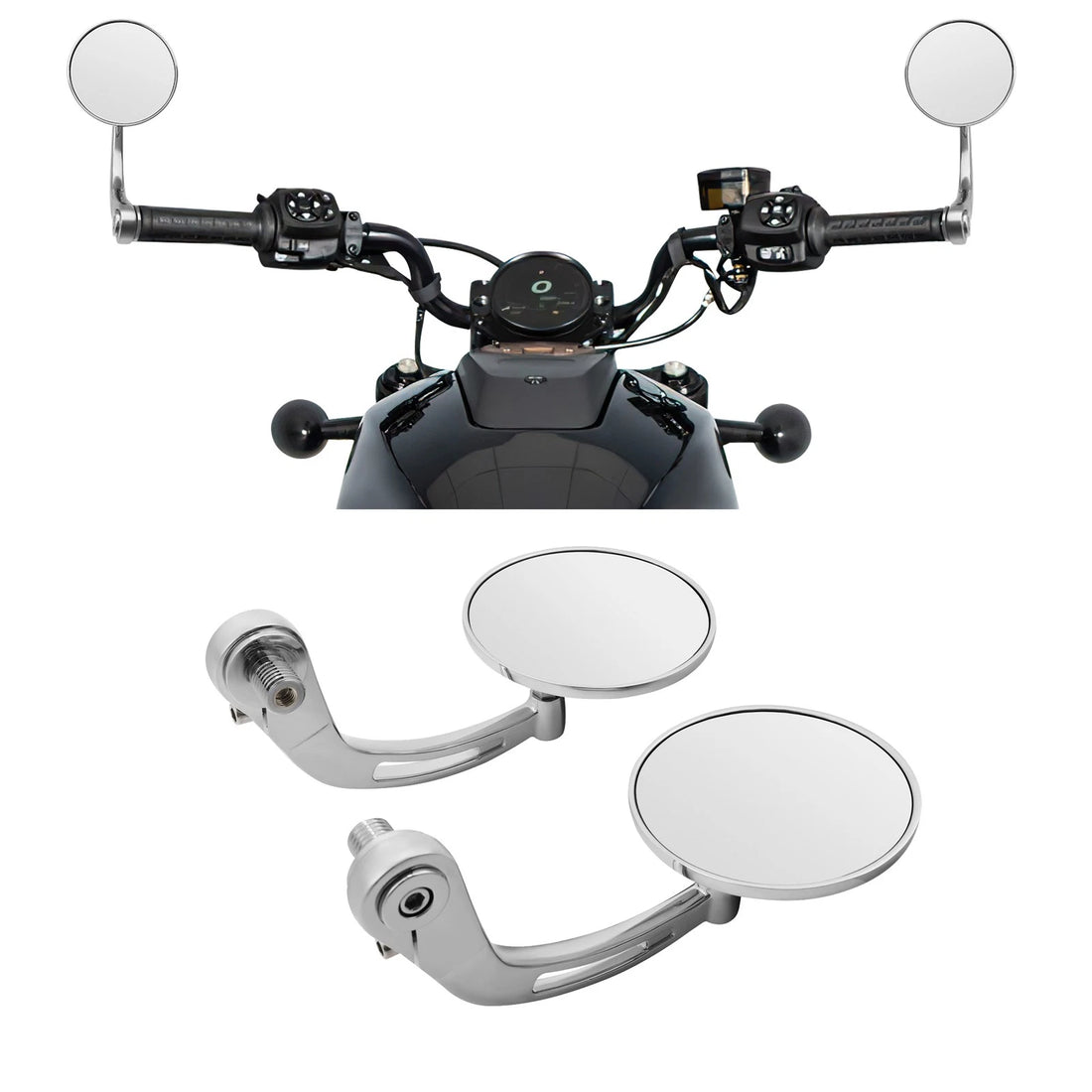 Chrome Handlebar End Side Mirrors Fit For Harley Sportster S RH1250S 2021-2025