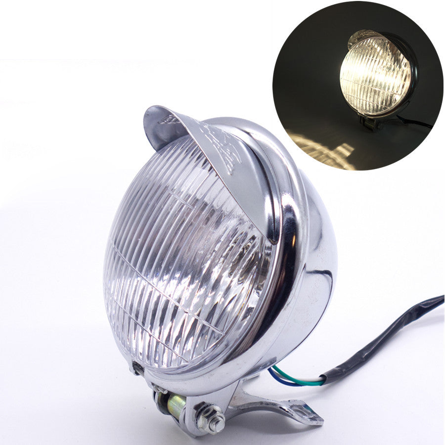 5.5" Motorcycle Chrome Retro Metal Headlight For Harley Chopper Cafe Racer