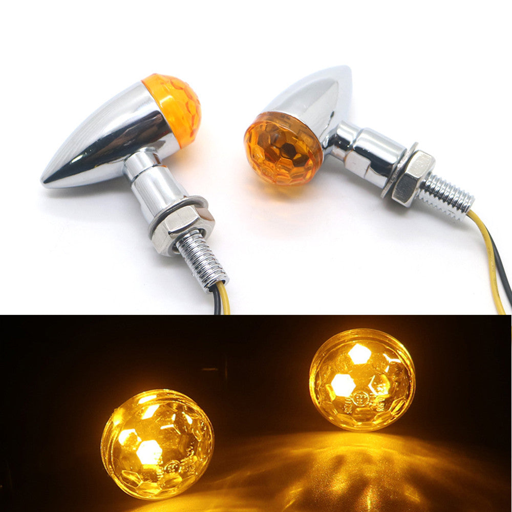 Chrome Metal LED Mini Bullet Amber Spherical Lens Turn Signal Indicators Light