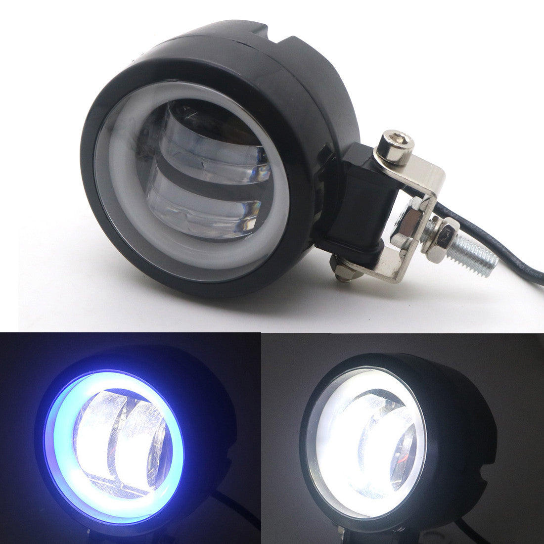 Black Round LED Passing Spot Fog Light Blue Angel Eye Halo Ring For Honda harley