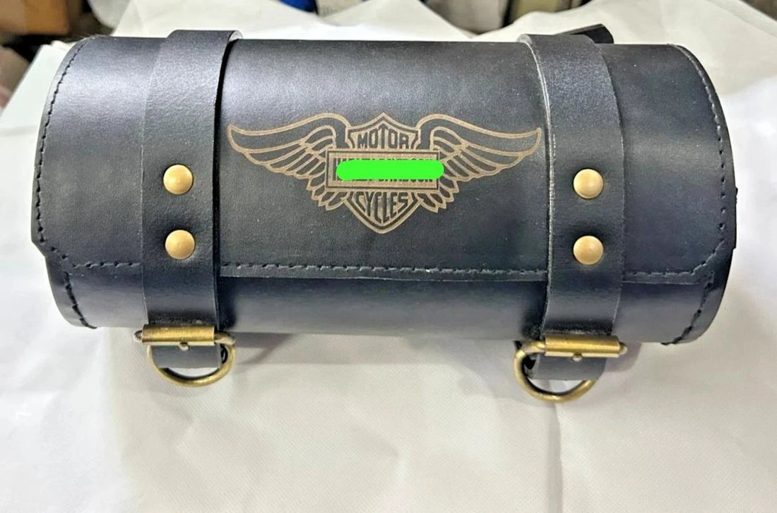 Pure Leather Tool Bag Engraved For Harley Davidson Motorcycle IN Black Color
