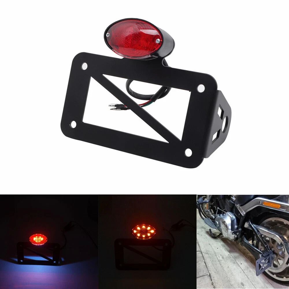 Black Side Mount LED Tail Light License Plate Bracket For Harley Bobber Custom