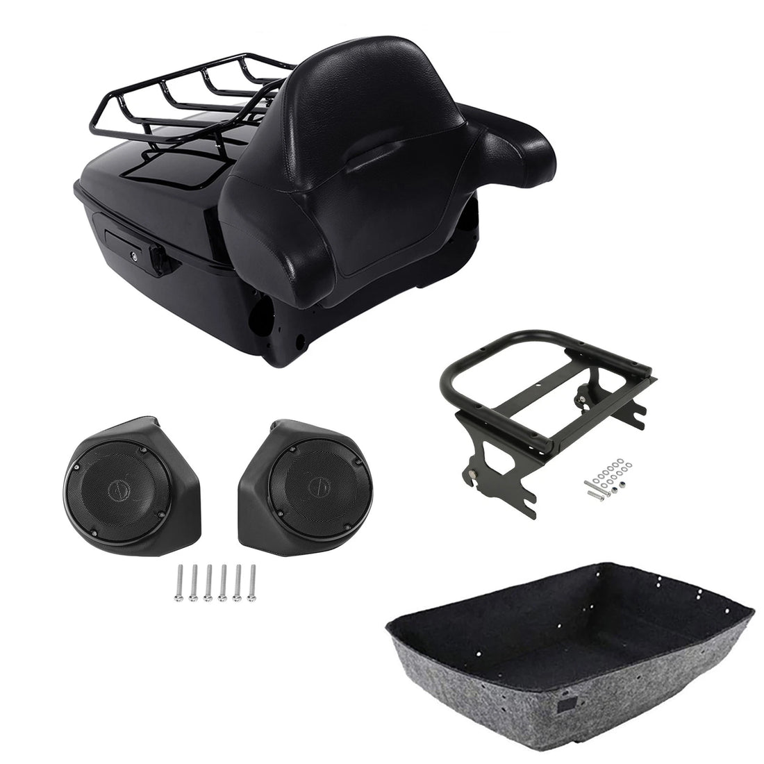 King Trunk Backrest Pad Rack Speakers Mount Fit For Harley Touring Glide 97-2008