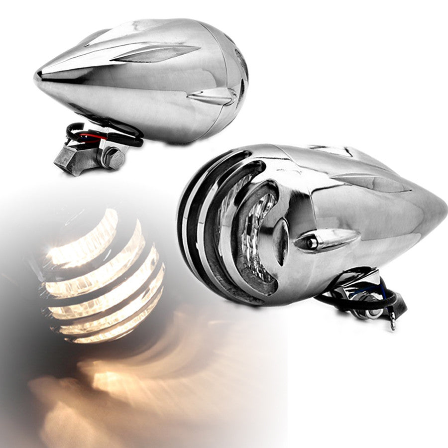 Chrome H4 Bullet Retro Grill Cover Headlight For Harley Chopper Bobber Custom