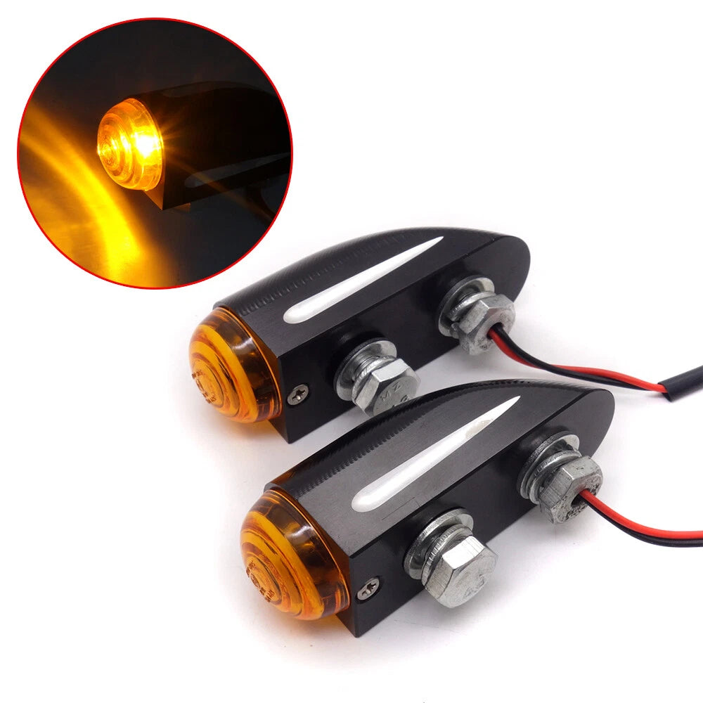 Black CNC Edge Cut Half Bullet Turn Signal Light For Cafe Racer Bobber Custom