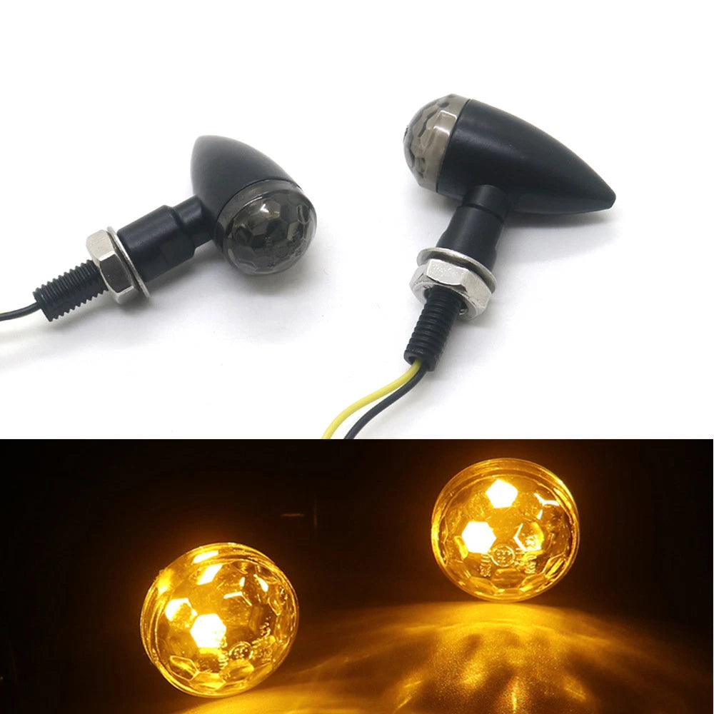 Black Metal LED Mini Bullet Smoke Spherical Lens Turn Signal Indicators Light