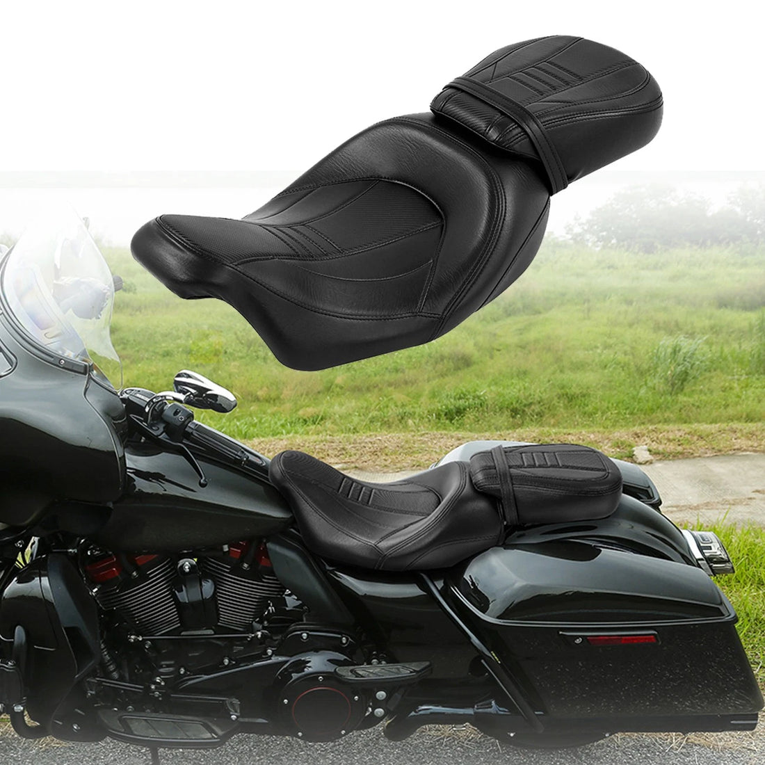 Leather Driver Passenger Seat Pillion Fit For Harley Road Street Glide 2009-2023