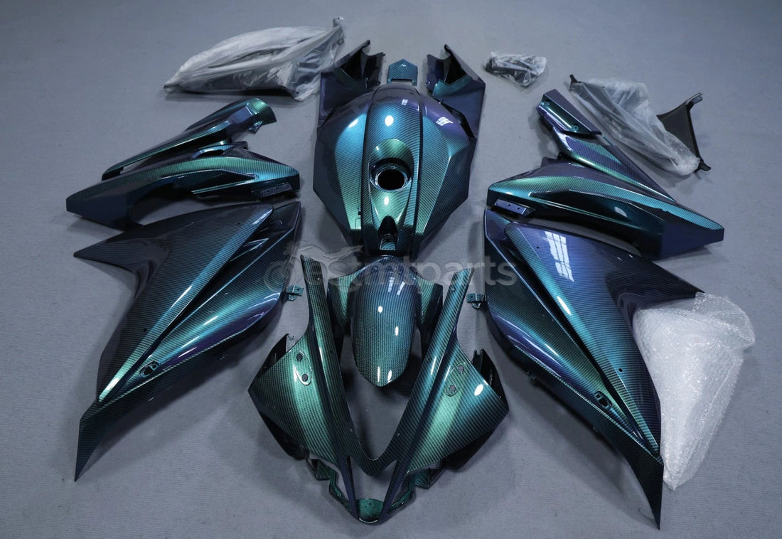 Green Blue Chameleon & Carbon Fiber Fairing Kit For Yamaha YZF R125 2008-2018