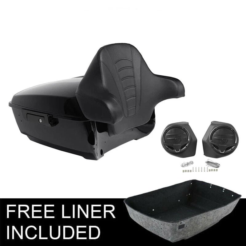 Black King Trunk Backrest Pad Speakers Fit For Harley CVO Road Glide 2014-2026