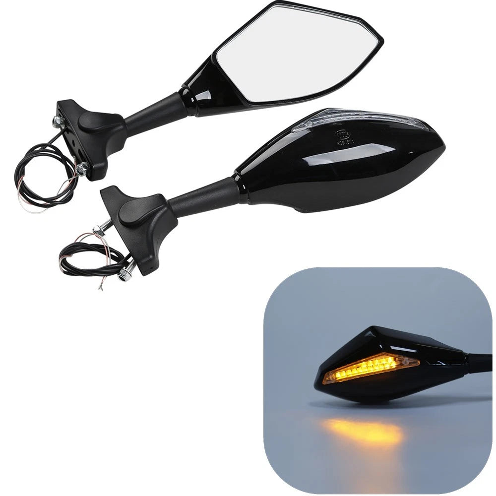 LED Integrated Turn Signal Mirrors Fit For Kawasaki Ninja ZX6R 636 6RR 1998-2006