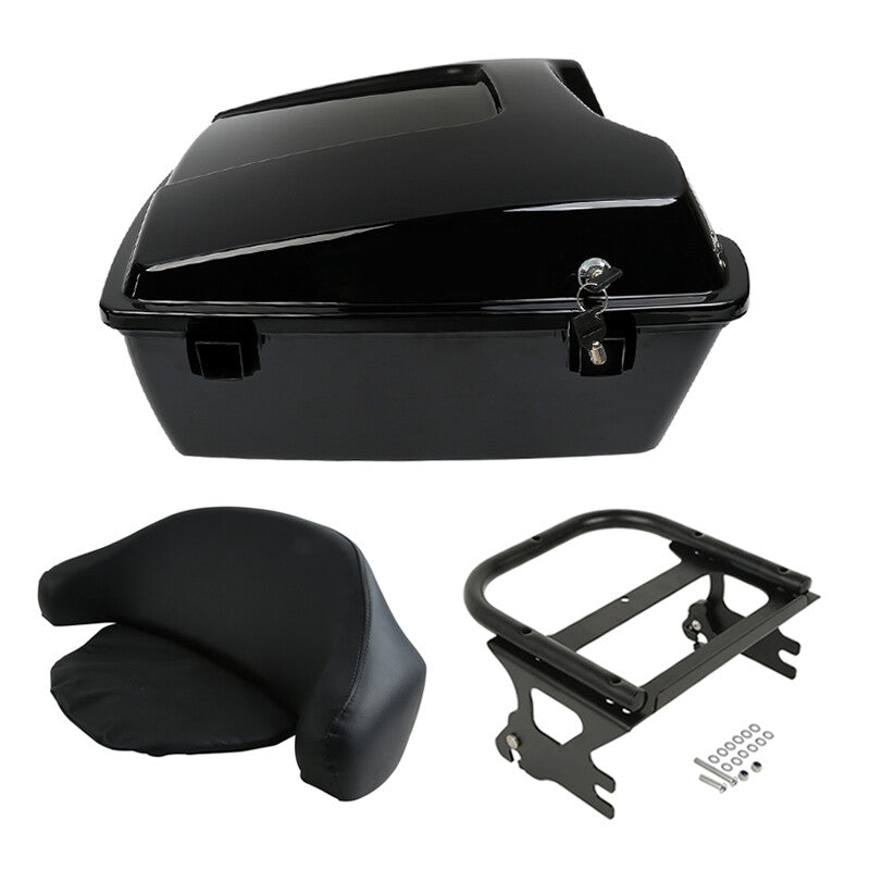 Black Chopped Trunk Backrest Two Up Mount Rack Fit For Harley Touring 1997-2008