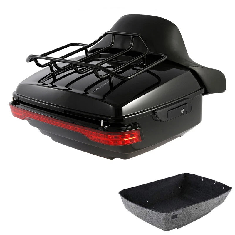 King Trunk Backrest Rack LED Light Fit For Harley Touring Cvo Road Glide 2014-26