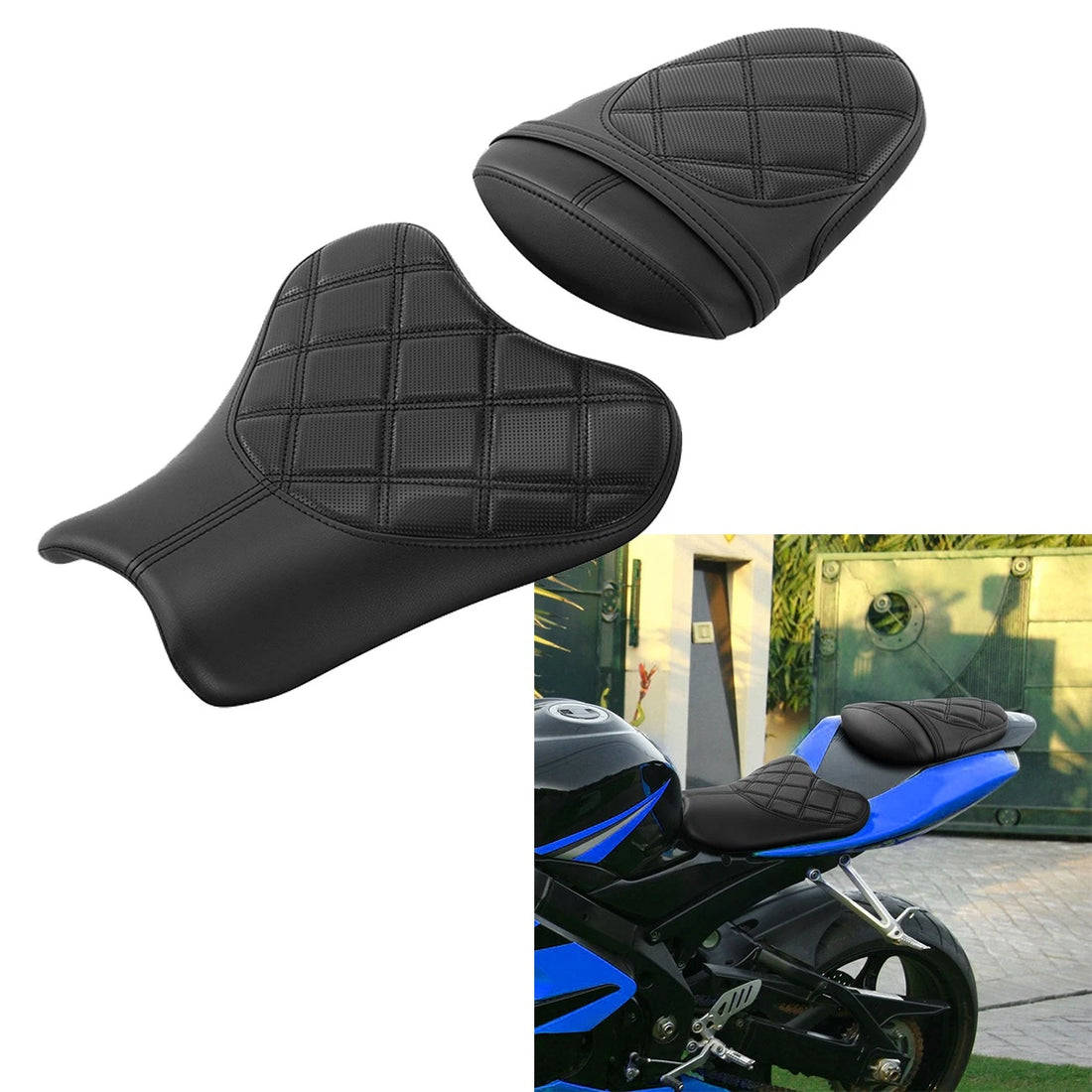 Driver & Passenger Seat Black Fit For Suzuki GSXR1000 GSX-R1000 2005-2006 05 06