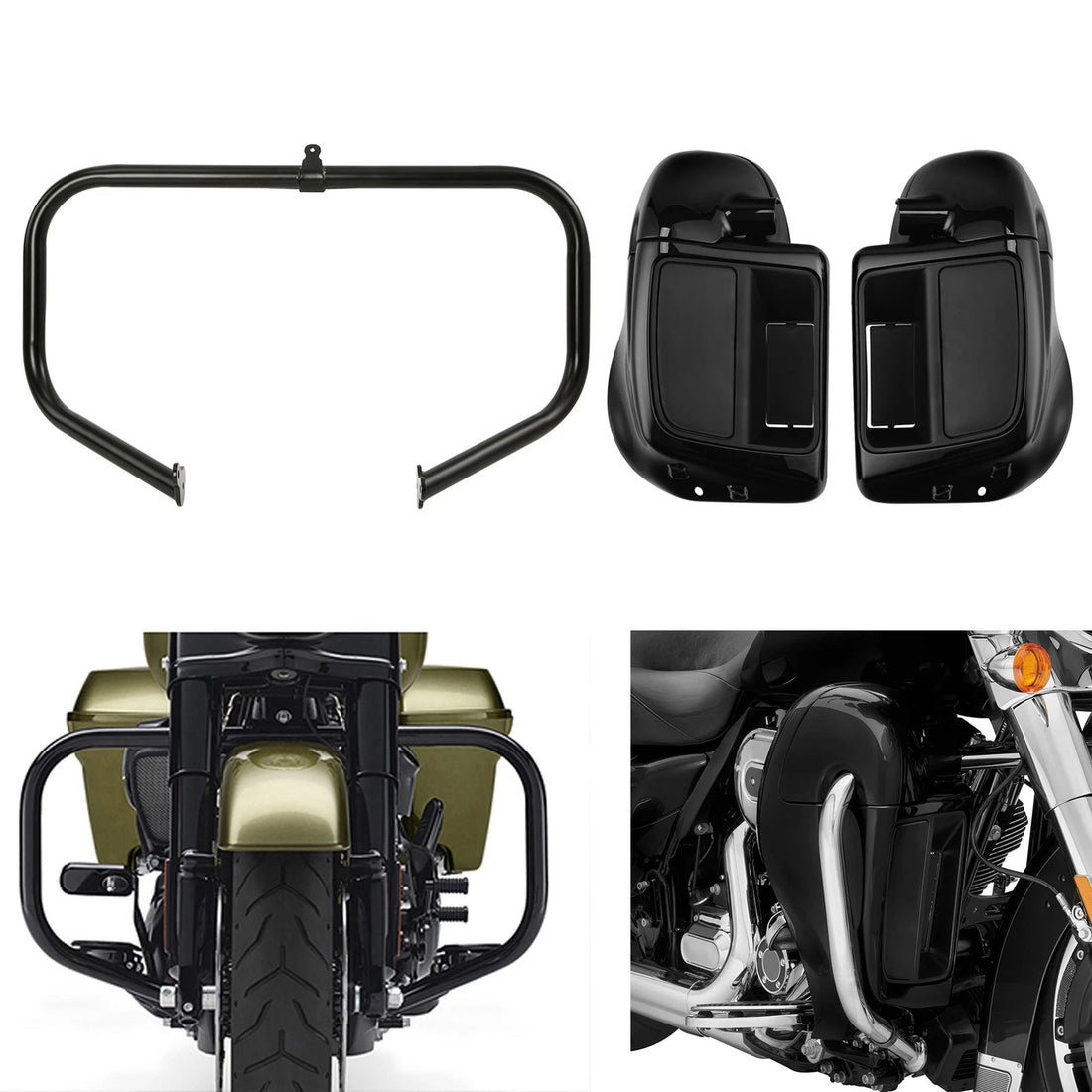 Lower Vented Fairings W/ Engine Guard Crash Bar Fit For Harley Touring 14-23