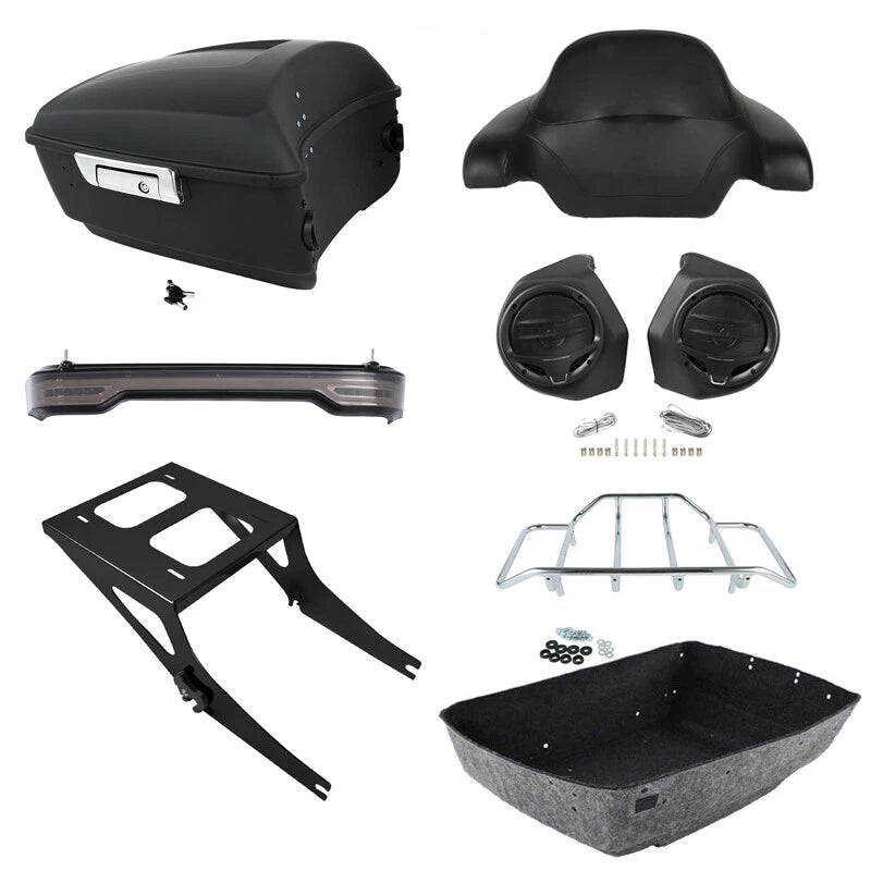 King Trunk Backrest Speaker Light Mount Rack Fit For Harley Fat Boy 2008-17
