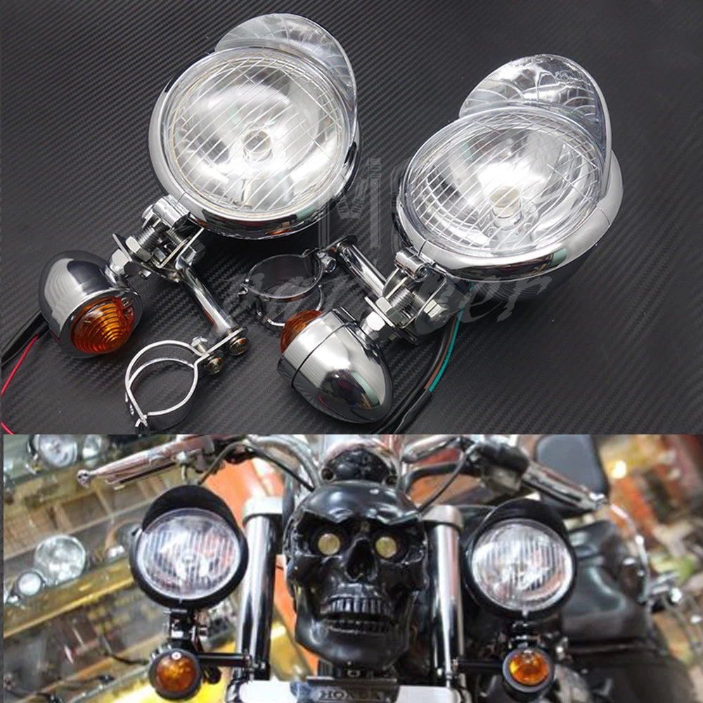 Motorcycle Chrome Turn Signal Driving Fog lights Bar For Touring Chopper Custom
