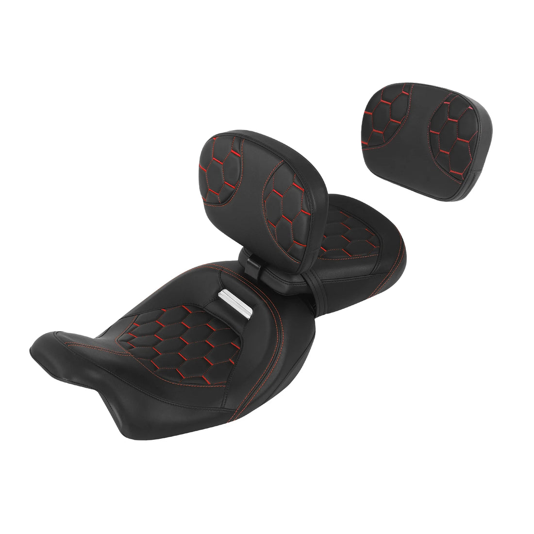 Black+Red Driver Passenger Seat + Backrest Pad Fit For Harley Touring 2009-2023