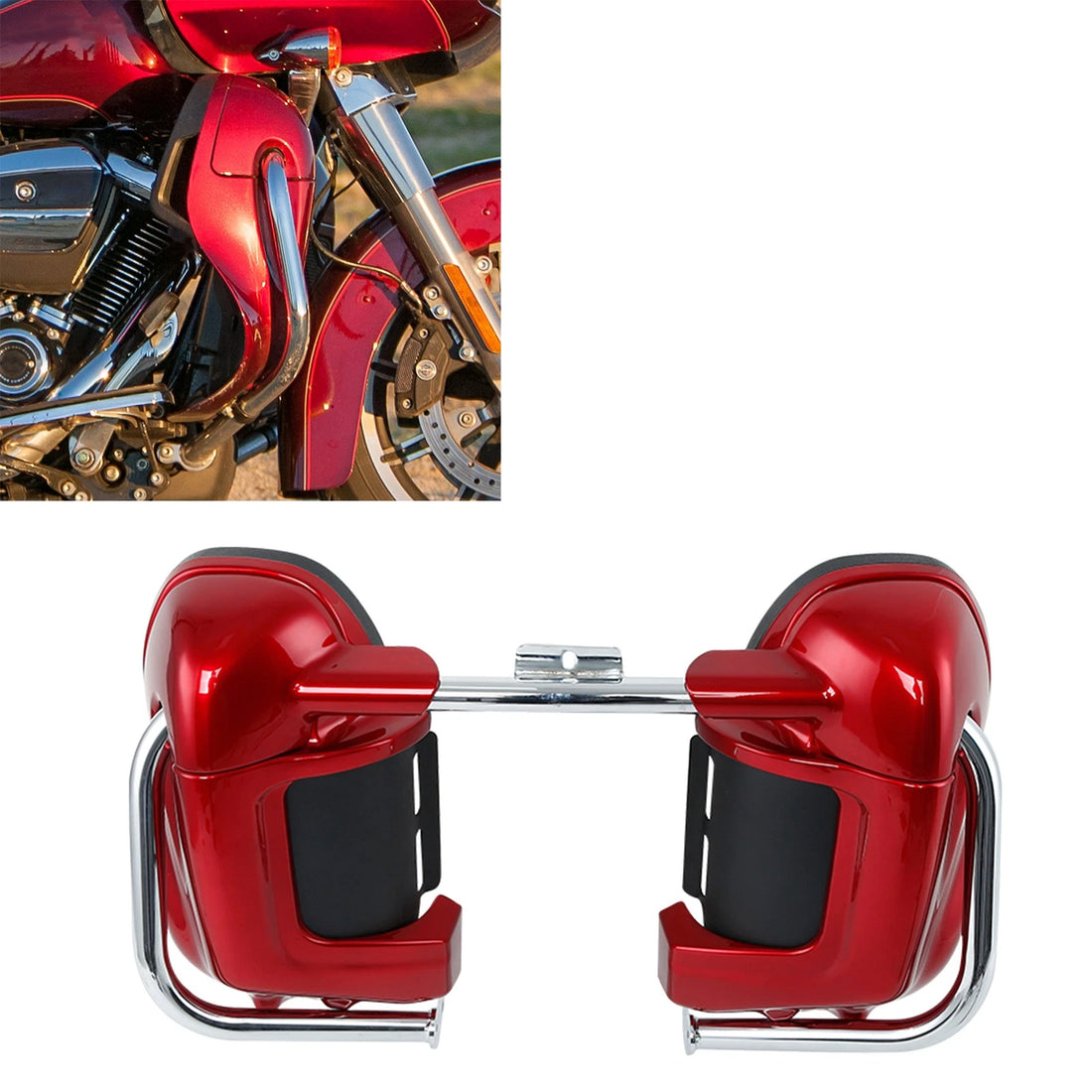 Red Lower Vented Leg Fairings & Engine Crash Bar Fit For Harley Touring 97-08
