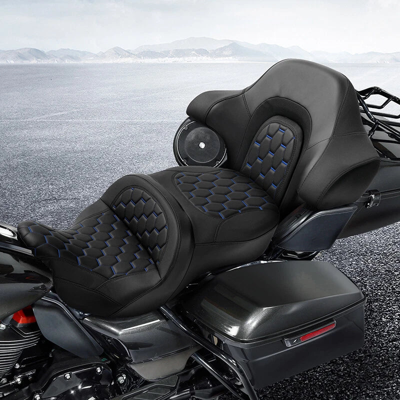 Driver Passenger Seat Backrest Fit For Harley Touring Road King 14-23 Black+Blue