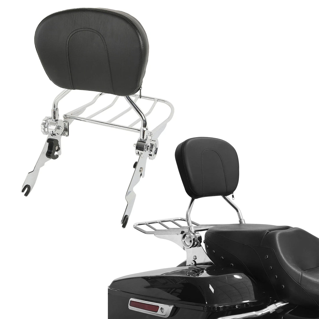 Chrome Detachable Backrest Sissy Bar Luggage Rack Fit For Harley Road King 09-25