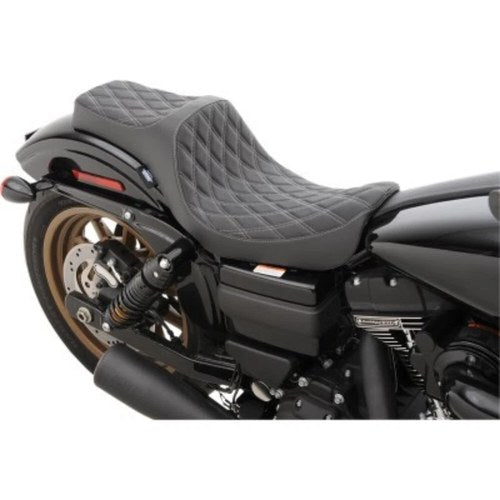 Drag Specialties Black Silver Diamond Vinyl Predator Seat for 06-17 Harley Dyna