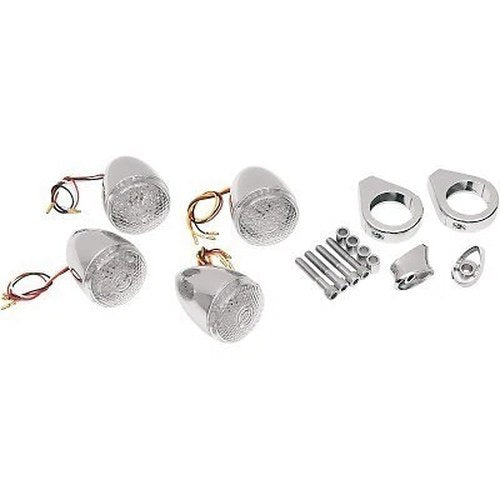 Chrome Deuce-Style LED Turn Signal Kit w/Clear Honeycomb Lens Harley 41mm Forks