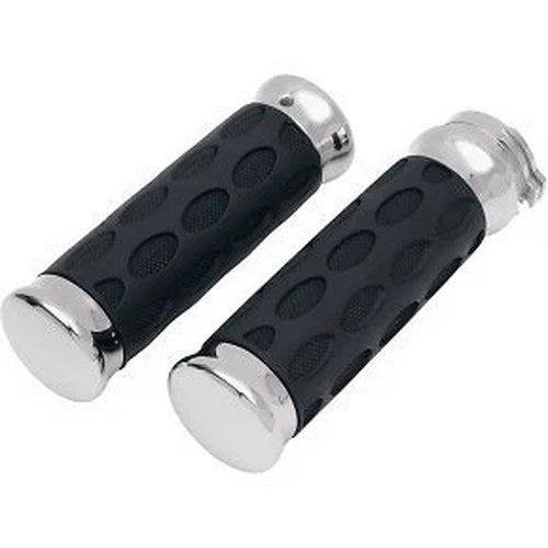 Drag Specialties Hotop Chrome/Rubber Hand Grips for Harley Cable Op Throttle