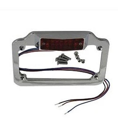 V-Twin 42-0923 License Plate Frame Chrome Billet with LED Red Top Lamp