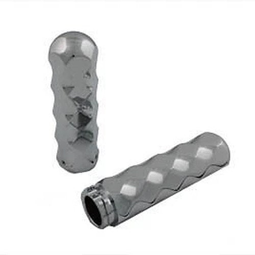 V-Twin 28-0586 Chrome Faceted Style Hand Grip Set for Harley Cable Op Throttle