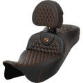 Saddlemen Roadsofa Extended Reach Seat w/ Backrest Orange Honeycomb Stitch 08-23
