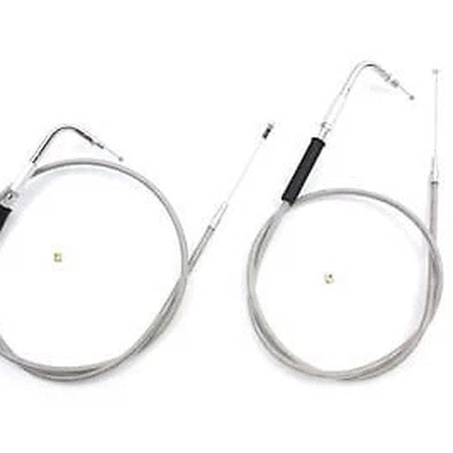 V-Twin Mfg 36-0866 41-1/2" Stainless Steel Throttle and Idle Cable Set +8" Over