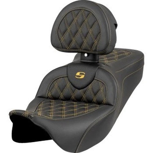 Saddlemen RoadSofa Seat with Backrest Gold Lattice Stitch for 08-24 Touring