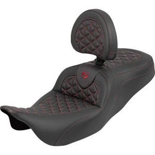 Saddlemen Road Sofa Seat w/ Backrest Red Stitch Tri Gripper for 08-25 Touring