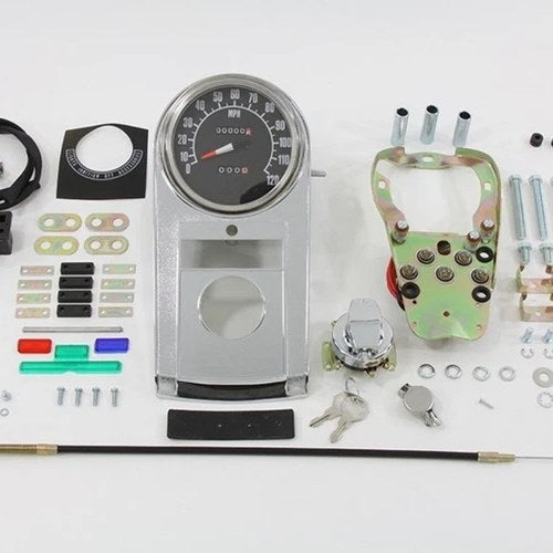V-Twin 39-0913 Chrome 1:1 Dash Kit Speedometer for Flh Fat Bob Tank 68-84