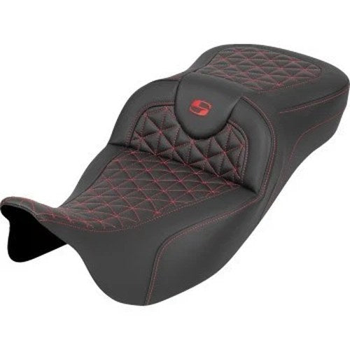 Saddlemen Road Sofa Seat Extended Reach Red Stitch Tri Gripper for 08-25 Touring