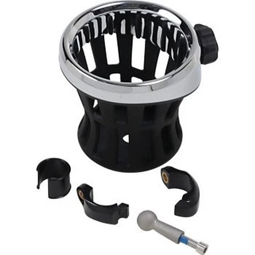 Ciro 50413 Chrome Cup Drink Holder with Black Clamp for 7/8 to 1" Handlebars