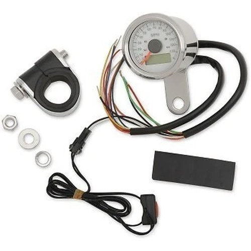 Drag Specialties 2210-0417 120 Mph White 1-7/8" Programmable Speedometer