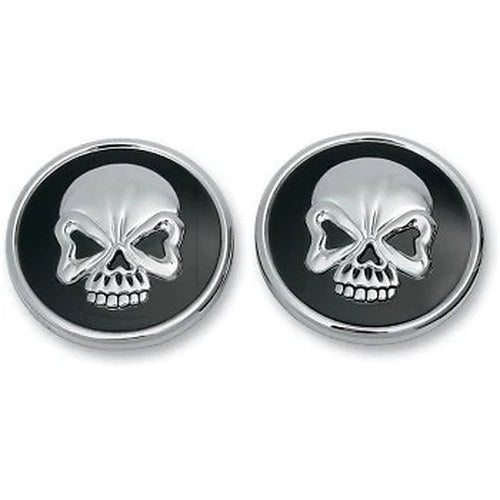 Drag Specialties 0703-0526 Black & Chrome Skull Gas Cap Set 84-95 Screw-In Pair