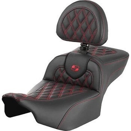 Saddlemen Roadsofa Extended Reach Seat w/ Backrest Red Lattice Stitch for 23-24