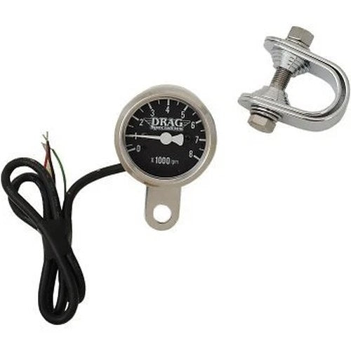 Drag Specialties Chrome LED Illuminated Black 1-7/8" Electronic Mini Tachometer