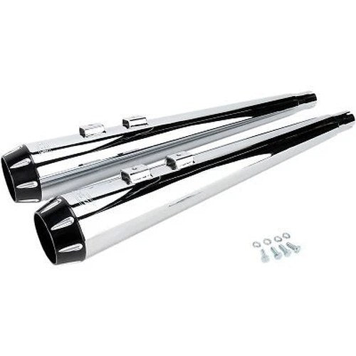 Bassani 4" Slip-On Mufflers Chrome Megaphone w/ Black End Caps for Touring 95-16