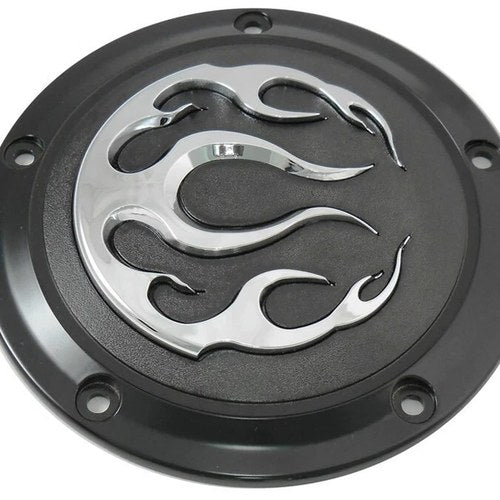V-Twin 42-0467 Black & Chrome Flame Fire Derby Cover for Harley Twin Cam