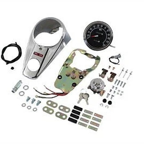 V-Twin 39-0911 Chrome Two Light Dash Panel Kit with 2:1 Ratio Speedometer