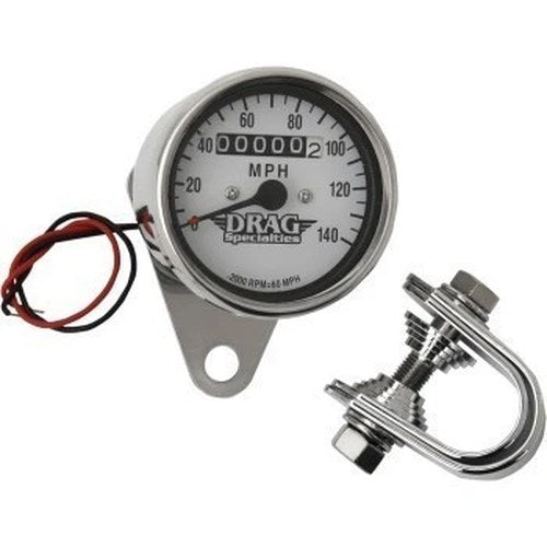 Drag Specialties DS-244135 White 2.4" Mini 2:1 Mechanical Speedometer