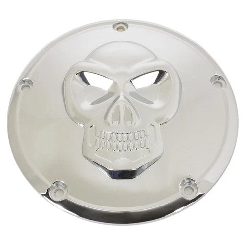 Chrome Raised Skull Derby Cover for Harley 5-Bolt Twin Cam 00-17